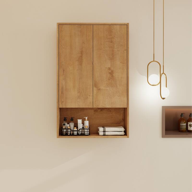 BNK 12"/24" Bathroom Side Cabinet with Soft Close Door and Shelf, Modern Side Cabinet - 23.31''W×5.88''D×37.38''H - Imitative Oak
