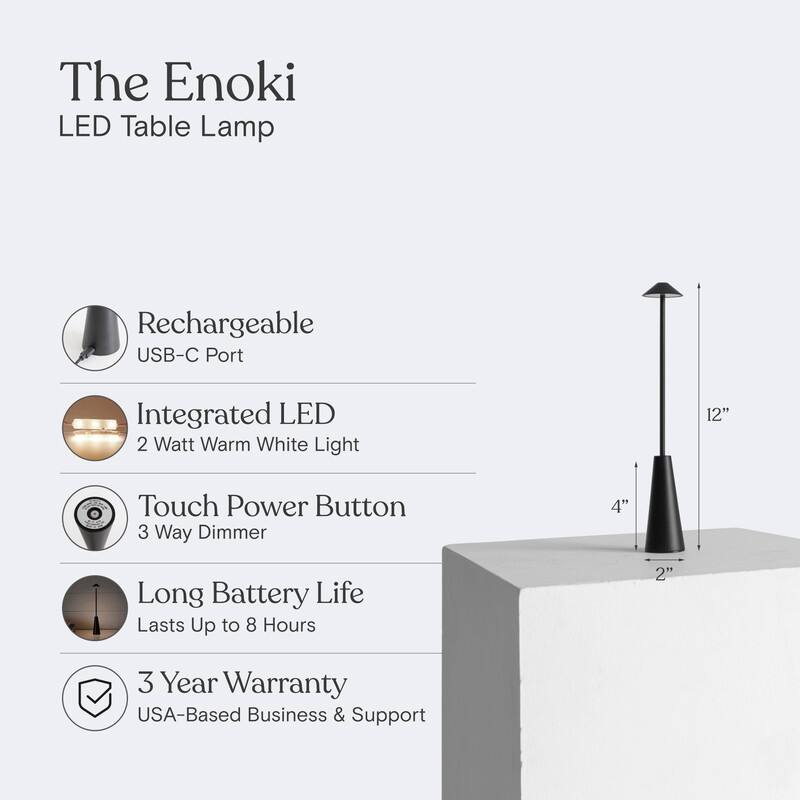 Brightech Enoki LED Classic Matte Black Modern Industrial Empire Dimmable Bedside Nightstand Desk Lamp