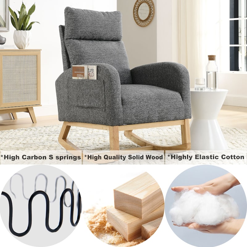 27.6"W Modern Accent High Backrest Living Room Lounge Arm Rocking Chair, Two Side Pocket