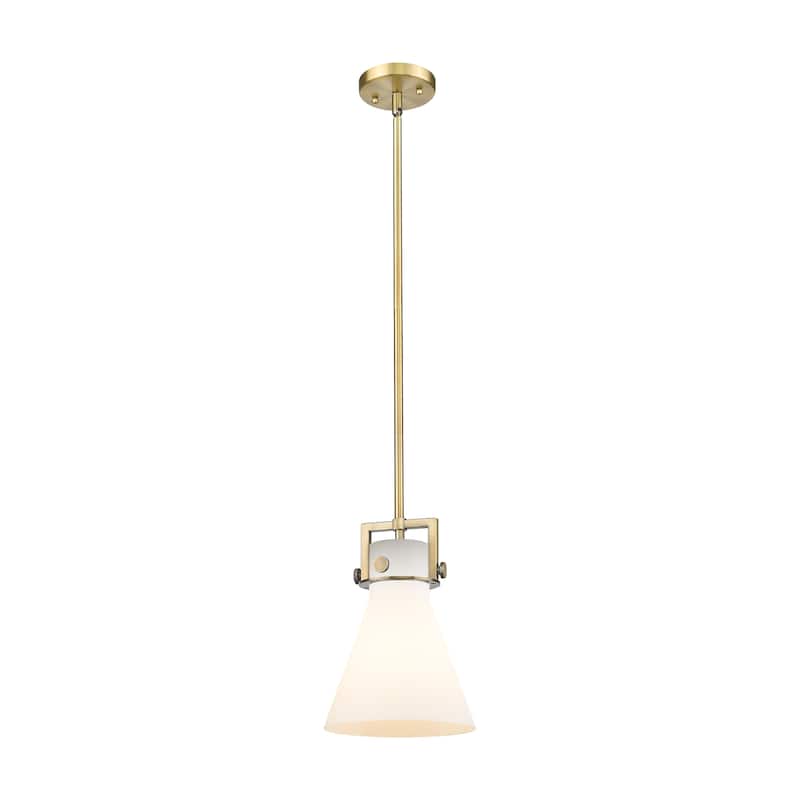 Innovations Lighting Newton Cone - 1 Light 8" Stem Hung Pendant - Brushed Brass/Matte White
