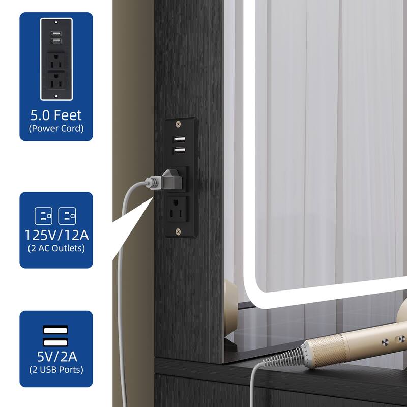 Moasis 45.2'' Vanity Desk Set with LED Lights Mirror & Charging Station