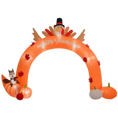 HOMCOM 9.7ft Thanksgiving Inflatables Turkey Archway Outdoor Decorations, Blow Up LED Yard Display for Holiday