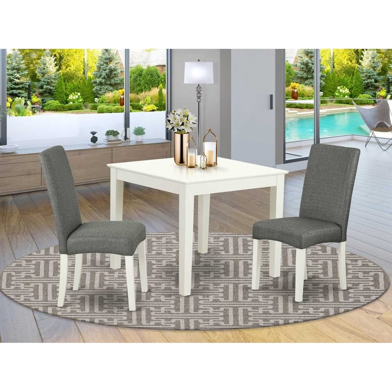 Coastal Cool 3Pc Square Table & 2 Chairs - 36" Linen White Finish - Gray Fabric
