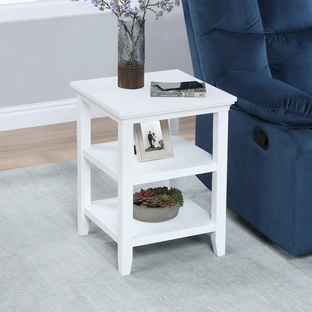 End Table with Shelves Modern Three-Tier Storage Accent Table Solid and Manufactured Wood Versatile Nightstand Table - 18