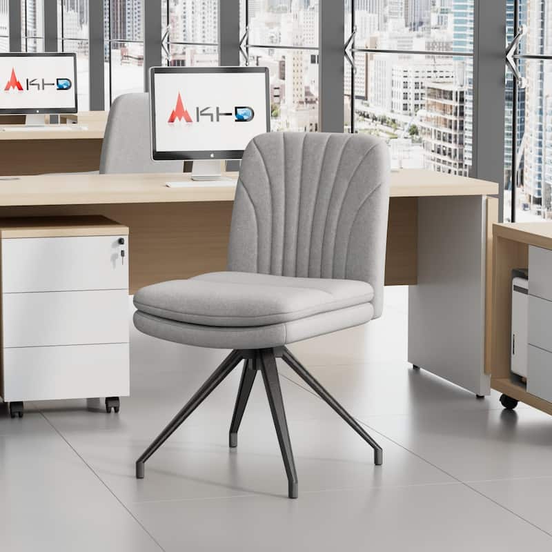 Javlergo Office Chair No Wheels Upholstered Desk Chair with Metal Legs Modern Vanity Chair Computer Task Chair for Home Office - Grey