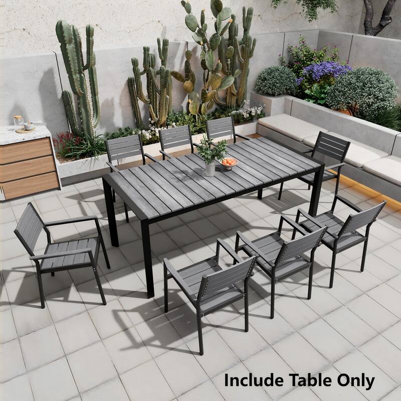 Pellebant Premium Outdoor Patio Aluminum Dining Table with Umbrella Hole - Grey-71.4inches