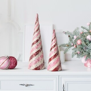 14-18" Glitter Iced Striped Cone Tree Set of 2