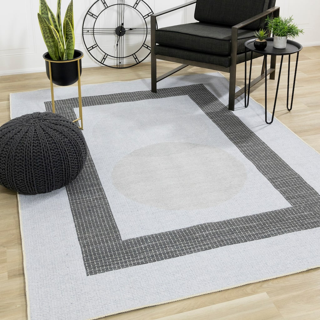 White Grey Passing Moons Printed Area Rug