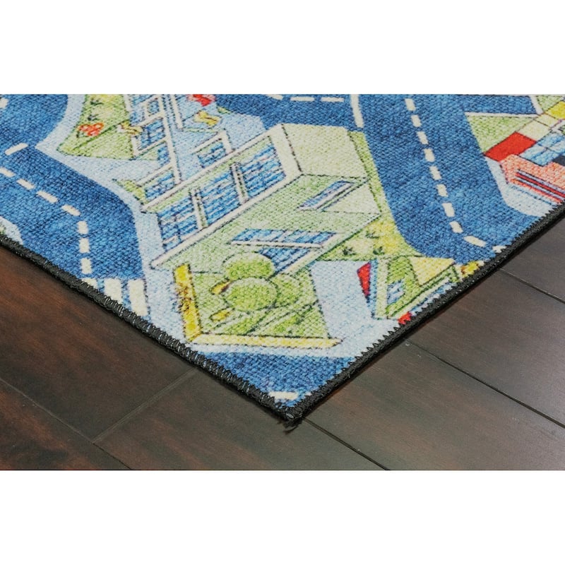 Dynamic Rugs Kidz Blue/Green/Multi Polyester Children's Area Rug