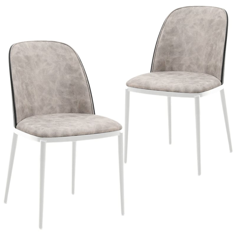 LeisureMod Tule Dining Chair with Upholstered Seat and White Steel Frame, Set of 2