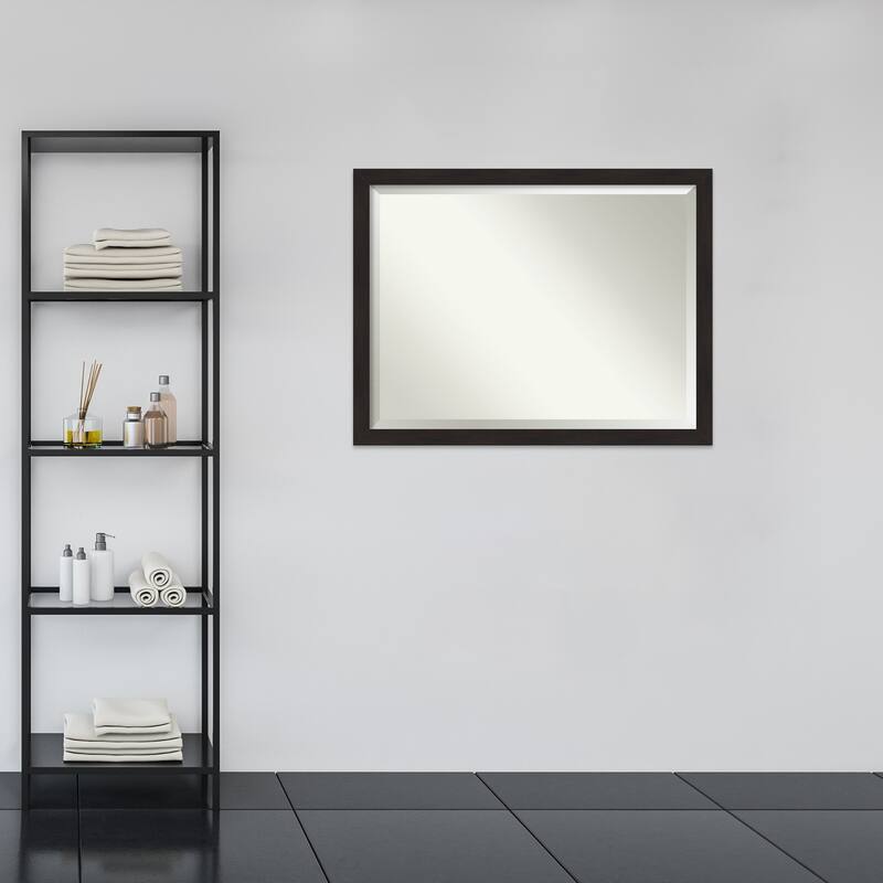 Beveled Bathroom Wall Mirror - Furniture Espresso Narrow Frame