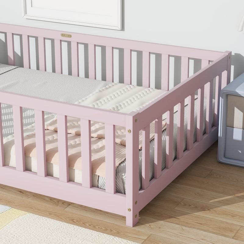 Floor Platform Bed with Fence without Door