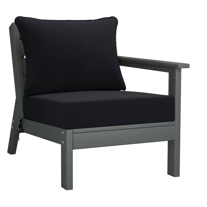 Birchwood All Weather HDPE Outdoor Patio Deep Seating Gray Right Arm Facing Chair With Cushions (1-Piece)