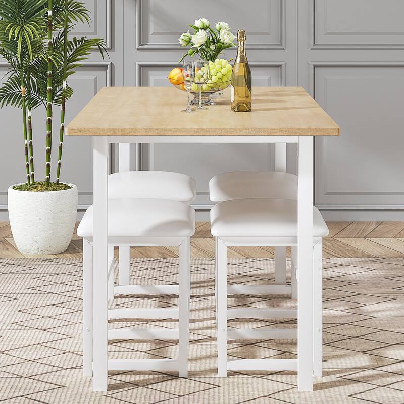 VECELO 5-Piece Dining Table Set with Black PU Leather Stools Space-Saving Rectangle Dining Set for Small Spaces Apartments