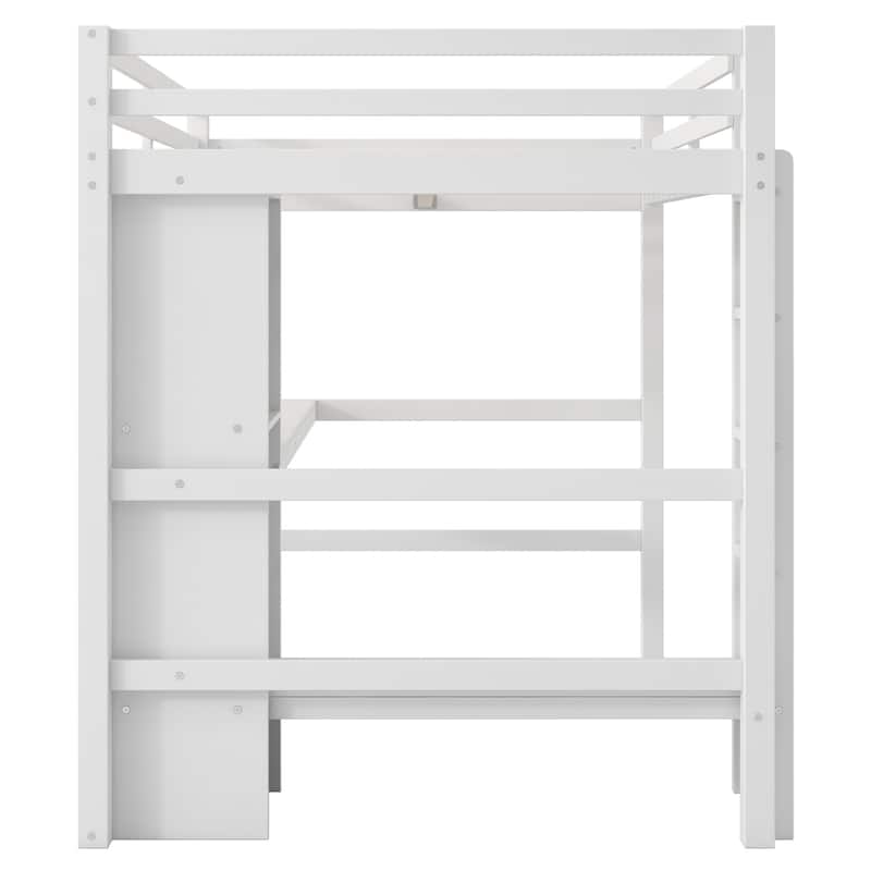 Full Size Loft Bed with Multifunction Shelves and Under-Bed Desk, Gray