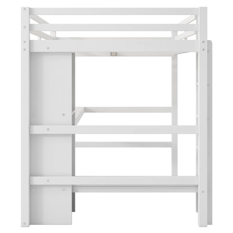 Full Size Loft Bed with Storage Shelves and Desk, Multi-functional Kids Bed Frame with Open Bookcase