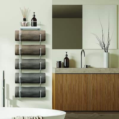 Five Level Bathroom Towel Rack Holder and Organizer - White
