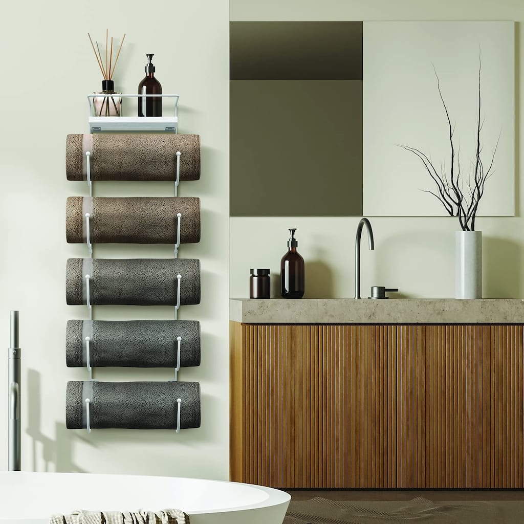 Five Level Bathroom Towel Rack Holder and Organizer - White