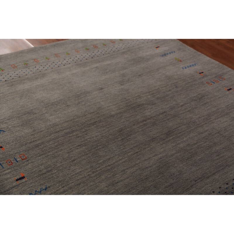 Tribal Gray Gabbeh Square Area Rug Handmade Wool Carpet - 6'6"x 6'7"