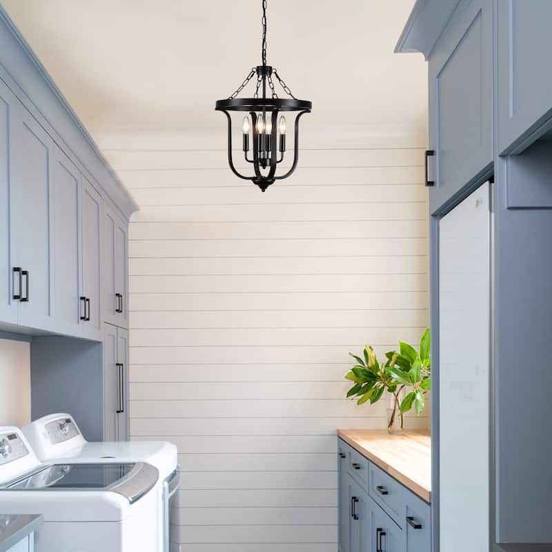 4-Light Candle Accents Rustic Cage Chandelier for Dining Room Kitchen Island