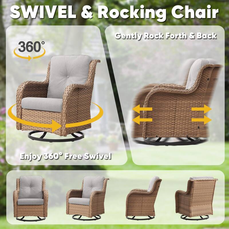 Gymojoy Wicker Swivel Glider Chair with Water-Resistant Olefin Cushions