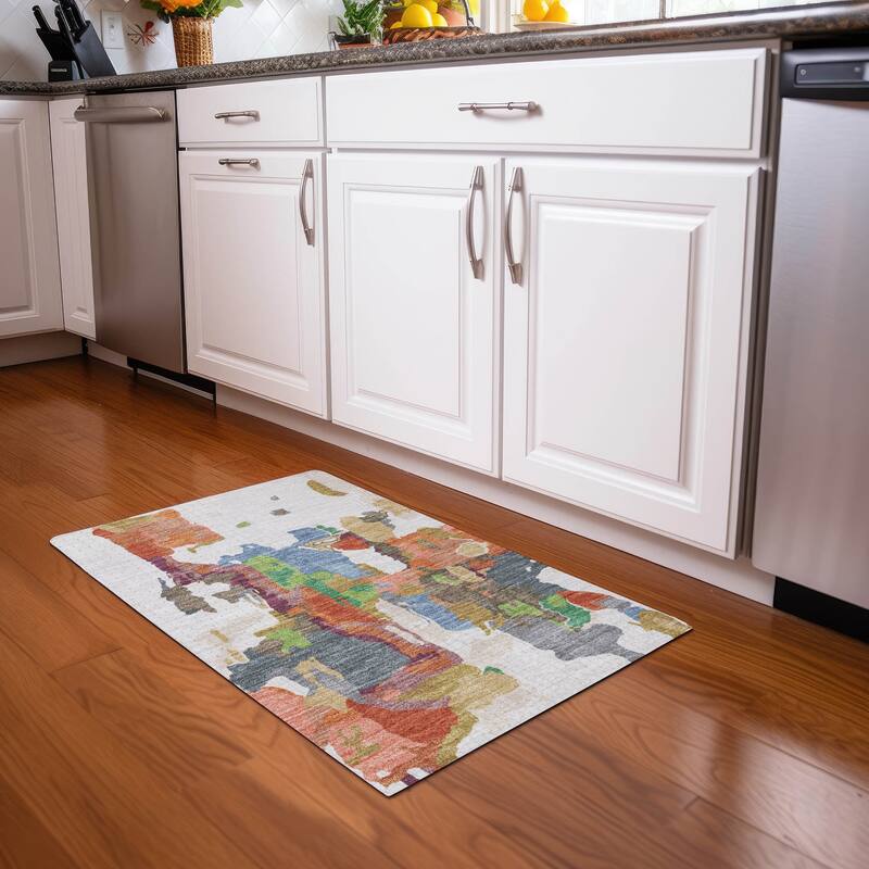 Machine Washable Indoor/ Outdoor Abstract Glam Chantille Rug - Ivory - 1'8" x 2'6"
