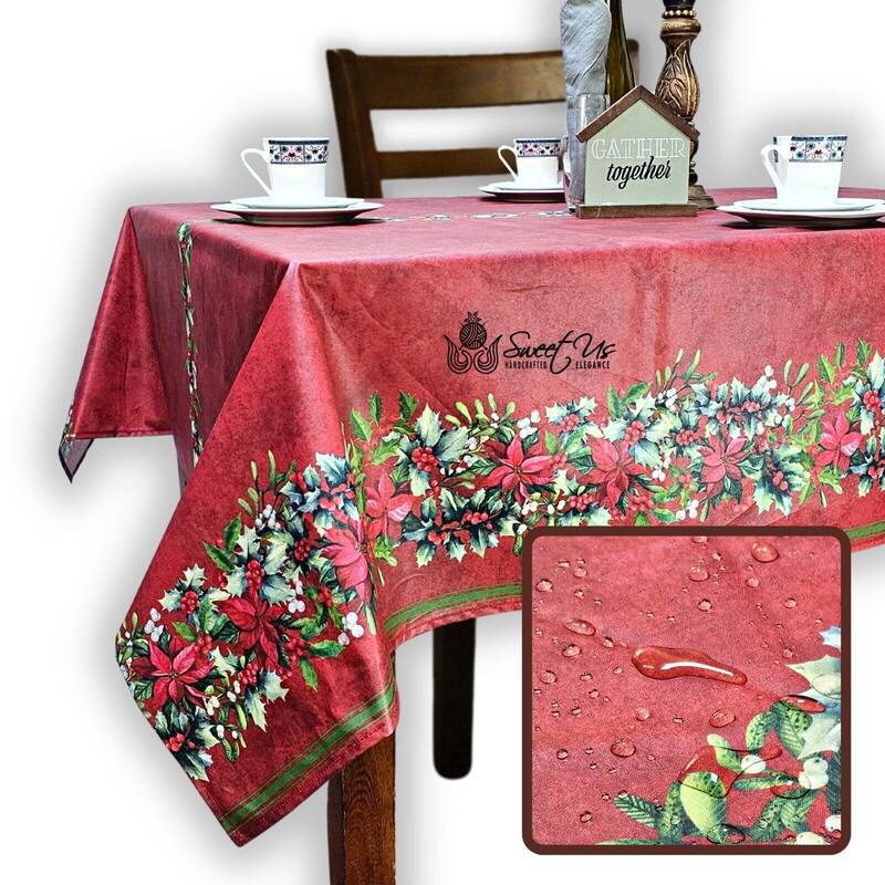 Christmas Acrylic Coated Wipeable Spill Resistant French Tablecloth