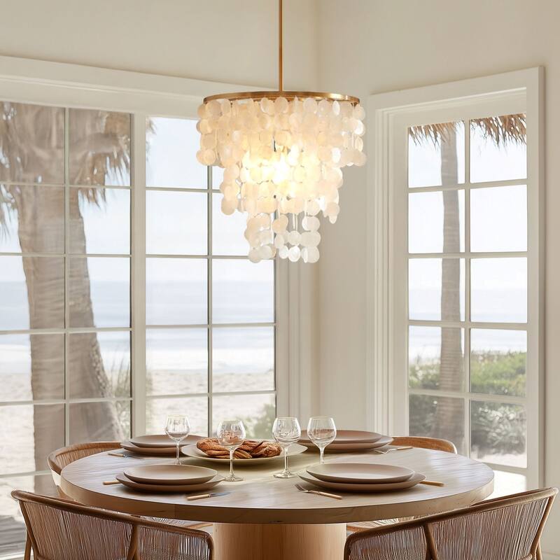 INK+IVY Isla Dimmable Layered Capiz Chandelier