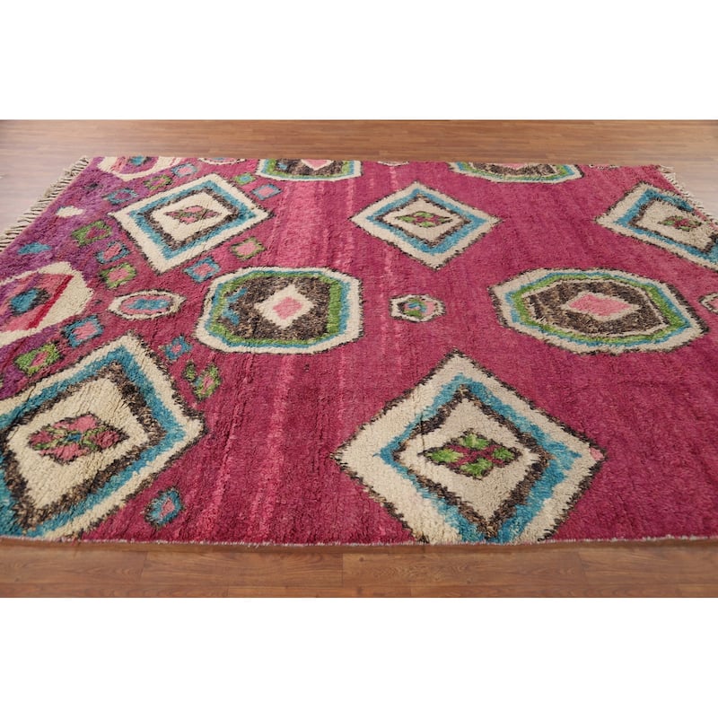 Moroccan Oriental Area Rug Hand-Knotted Geometric Wool Carpet - 8'10" x 10'6"