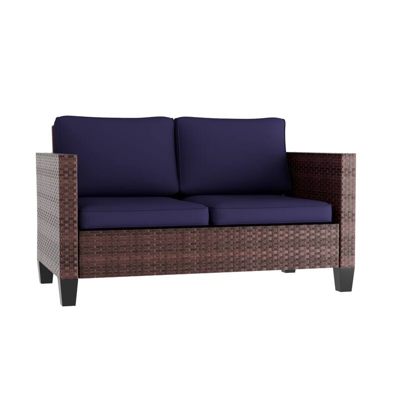 Livoosun Patio Loveseat Sofa Outdoor Wicker Couch, 2-Seater Furniture with High Back and Removable Cushions