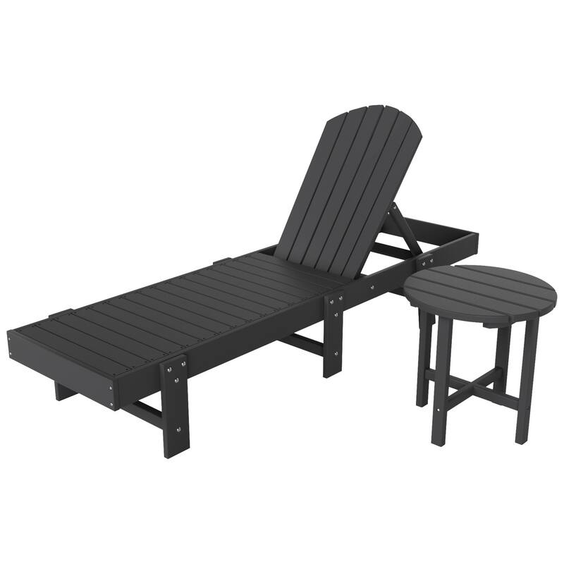 Polytrends Altura Poly Eco-Friendly All Weather Reclining Chaise Lounge with Arms & Side Table (2 Piece Set)