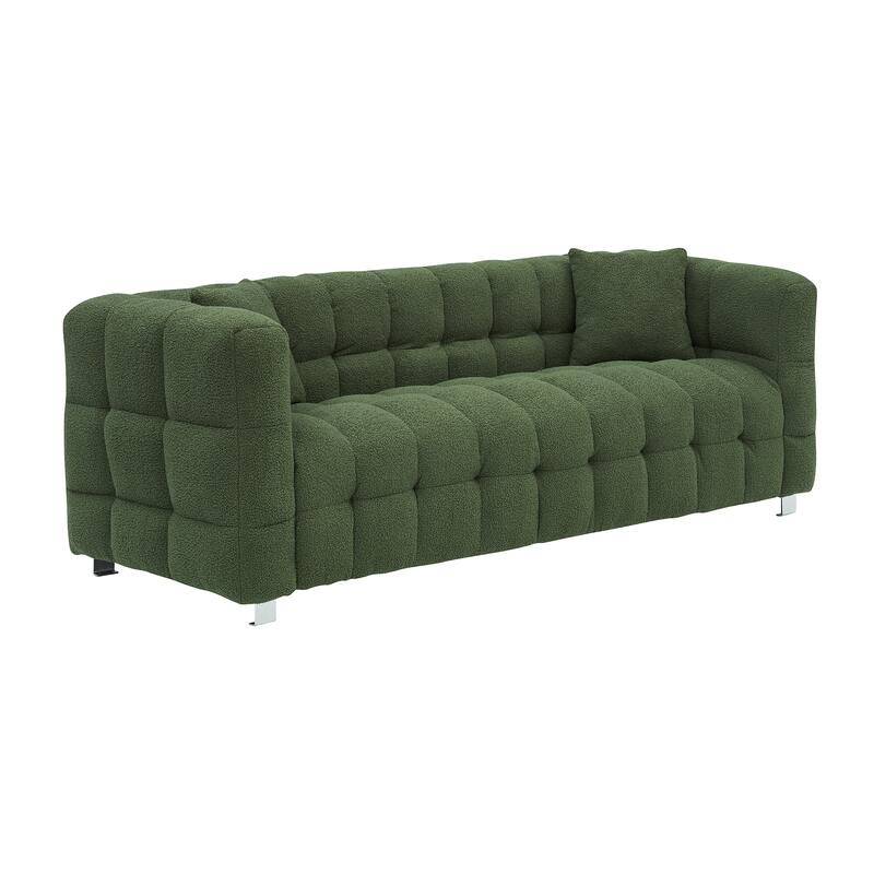 Stylish Fluffy Sofa with Plush Cushions & 2 Throw Pillows - Comfortable 3-Seater Couch