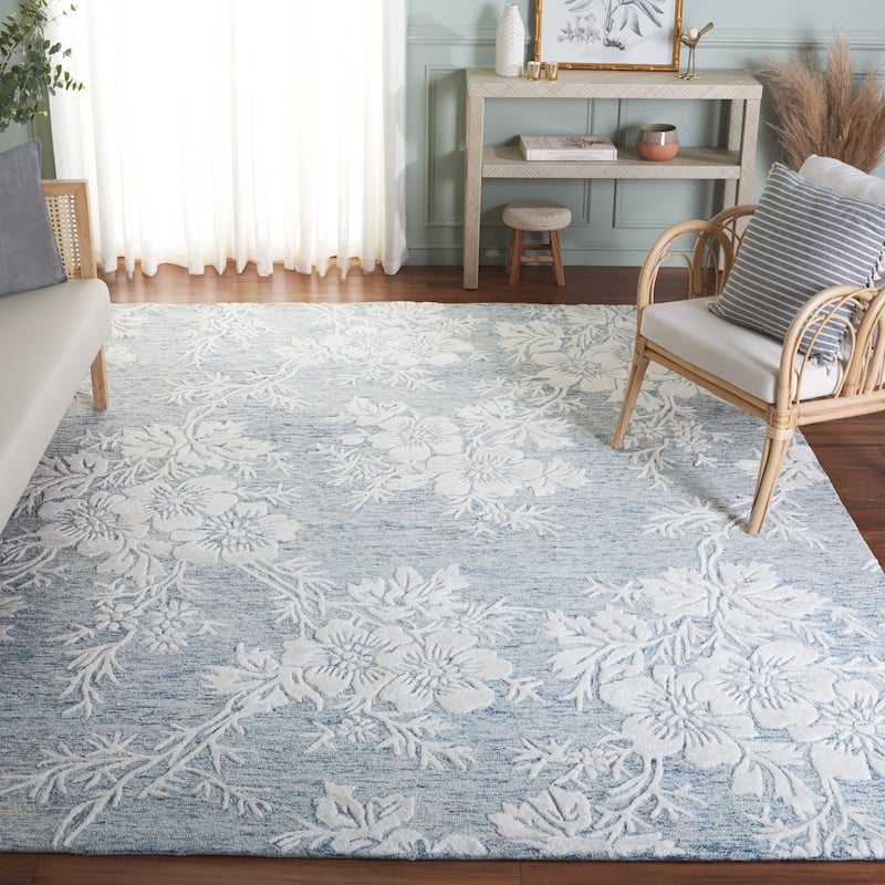 SAFAVIEH Handmade Glamour Veselina Modern Wool & Viscose Rug - 8' x 10' - Blue/Ivory