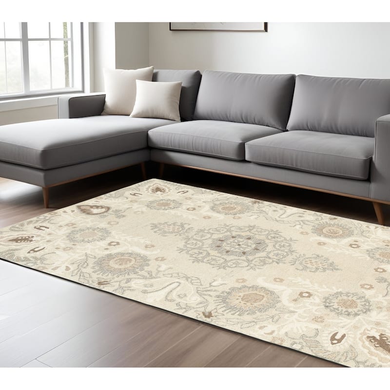HomeRootsFloral Scandinavian Rectangle Area Rug - 119.69' X '95.67' X '0.39