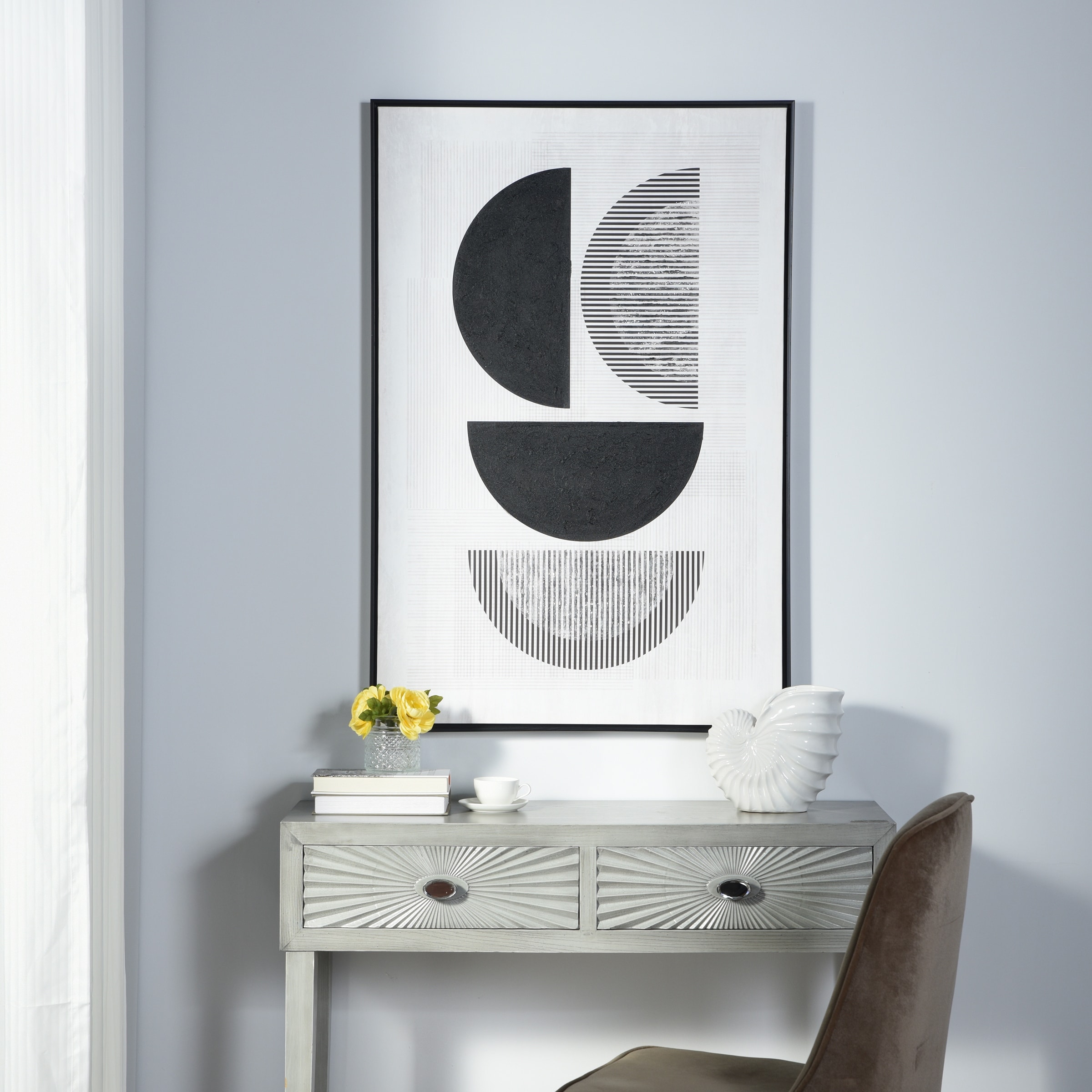 StyleCraft Half Plates - Contemporary Hand Painted Framed Canvas Wall Art