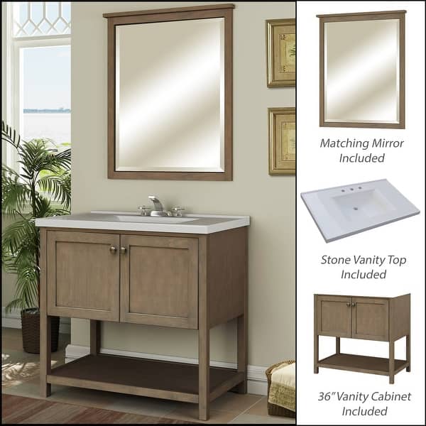 Shop Miseno Mvan36com 36 Bathroom Vanity Set Cabinet Stone Top And Mirror Included Sand Dollar Overstock 13162451