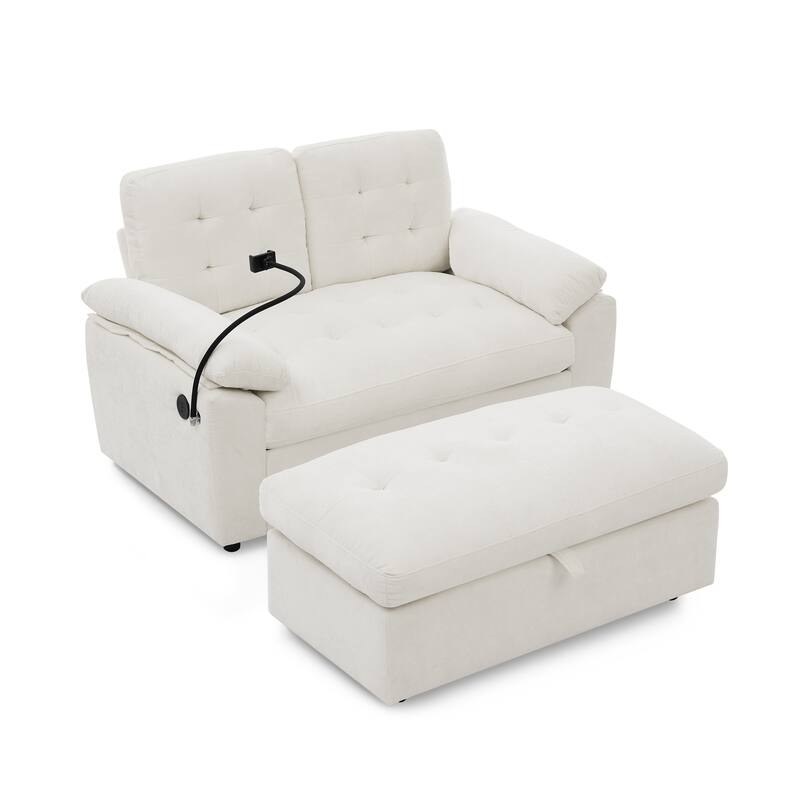 Double Recliner Chair with Adjustable Backrest, Storage Ottoman, USB Port & Phone Stand