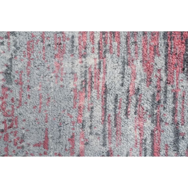 Hand Knotted Oriental Viscose Silk Carpet Modern All-Over Greys & Charcoal Abstract Area Rug - 4' 0'' X 2' 0''