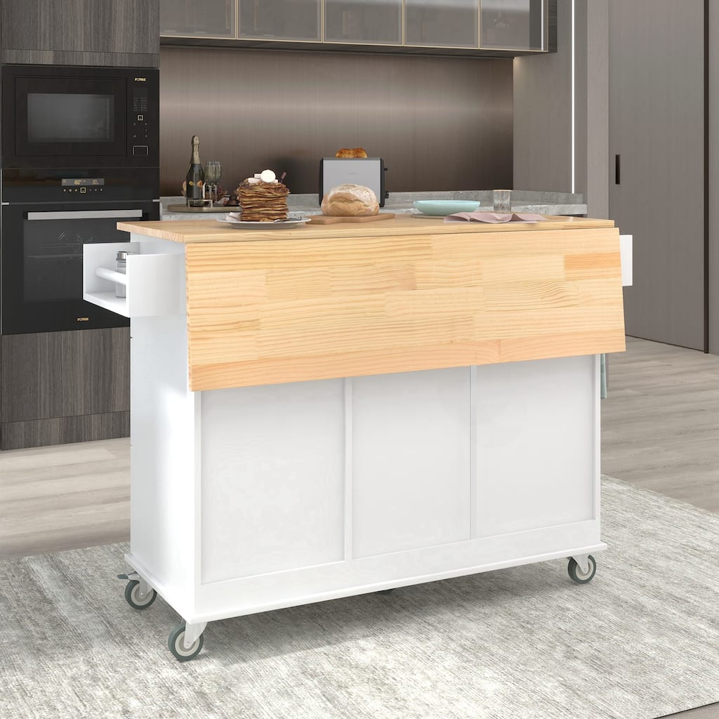 Rolling Mobile Kitchen Island with Drop Leaf - Solid Wood Top