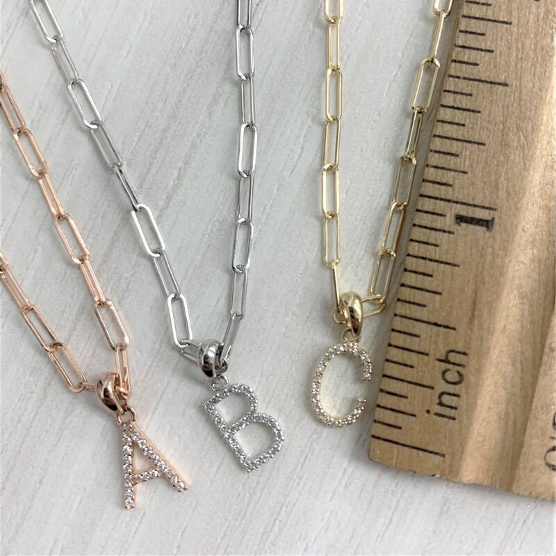 Joelle Collection Diamond Initial Letter Necklace Paperclip 14K Gold 16-inch Chain 1/10 TDW Necklace