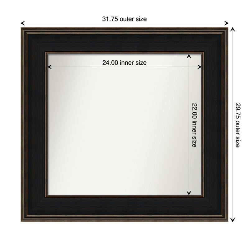 Mezzanine Espresso Framed Non-Beveled Custom Wall Mirror, Bathroom Vanity Mirror - Outer Size: 31.75 x 29.75