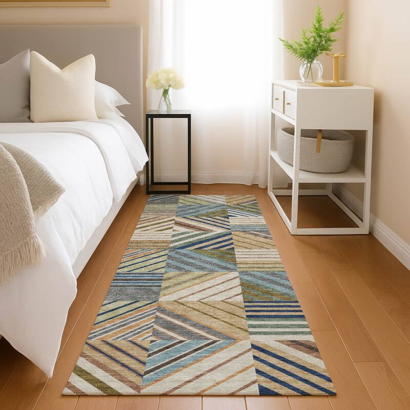 Machine Washable Indoor/ Outdoor Geo Mosaic Chantille Rug
