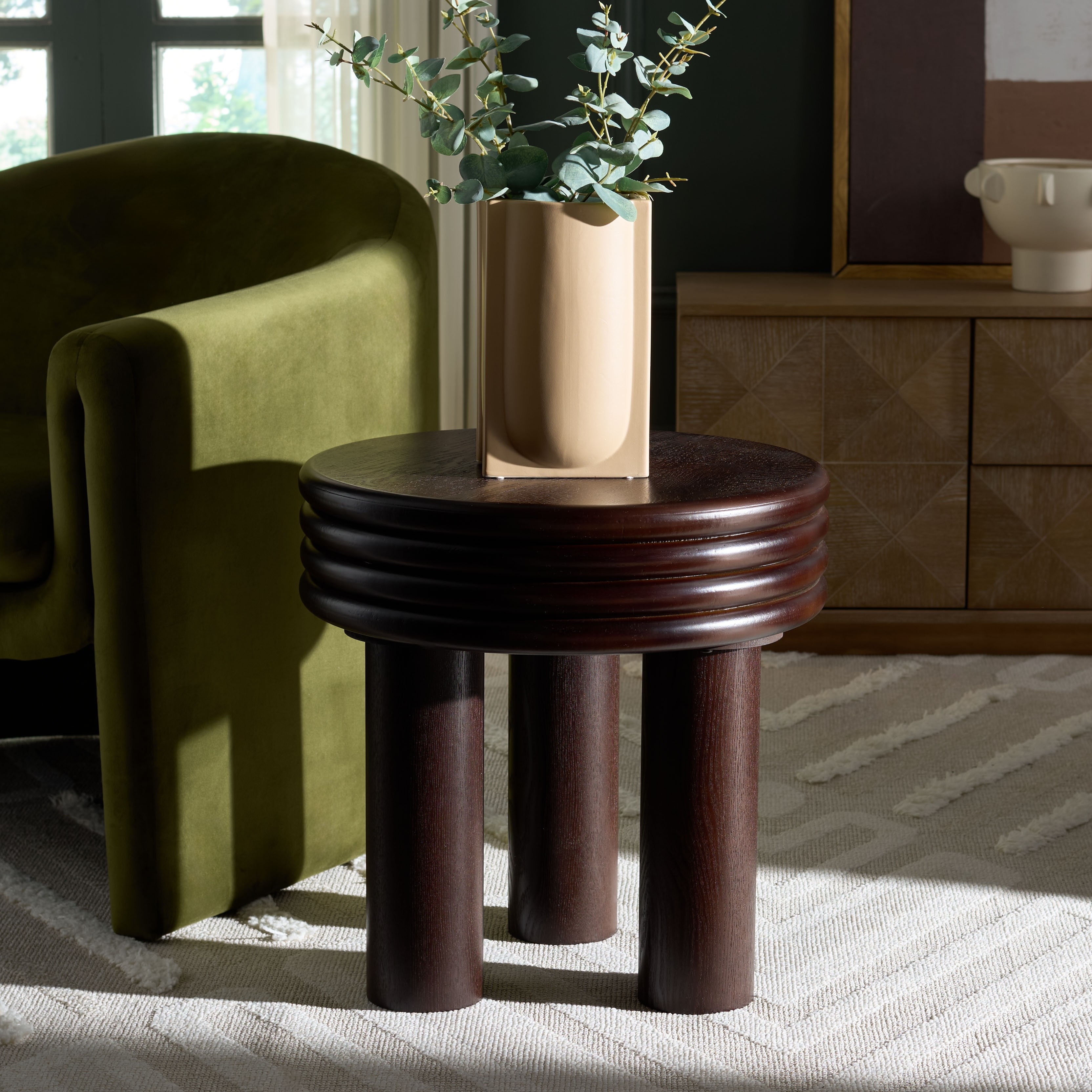 SAFAVIEH Ohana Scandinavian Pine Accent Table, Dark Brown - 20"W x 20"D x 20"H