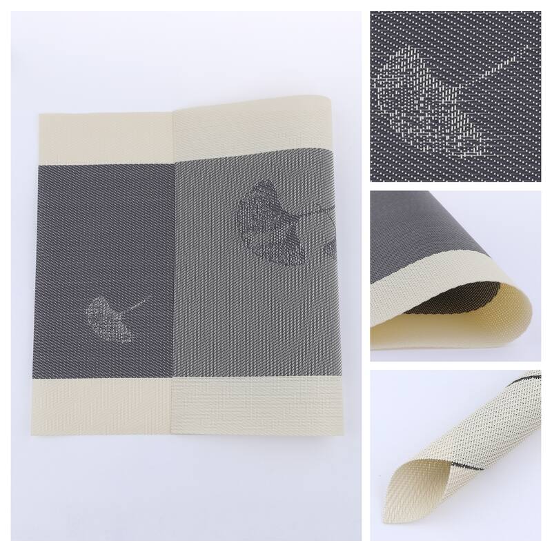 Set of 6 PVC Placemats for Kitchen Dining Table Decor Heat Resistant Table Placemats Wipeable Table Mat - 18*12in - Brown