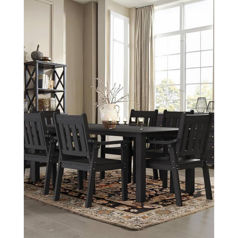 WINSOON 7-Piece HIPS All Weather Outdoor Patio Dining Sets with Umbrella Hole& Aluminum Frame,1-Table 6-Chairs