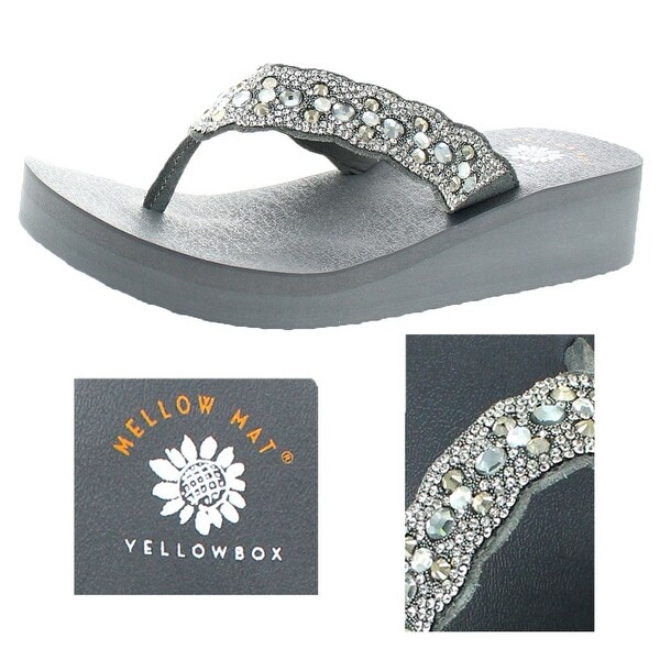 yellow box sparkle flip flops