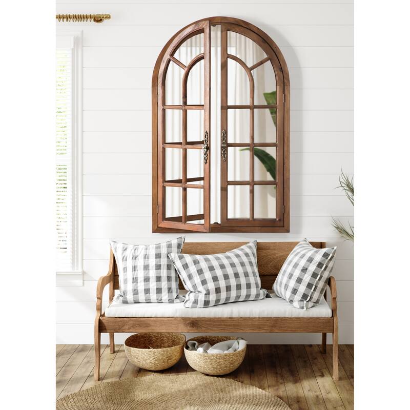 Kate and Laurel Boldmere Wood Windowpane Arch Mirror