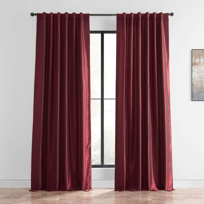 Exclusive Fabric Ruby Vintage Faux Textured Dupioni Silk Curtain (1 Panel) - 50 x 108 - Ruby