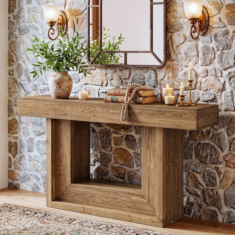 63-Inch Solid Wood Console Table, U-Shaped Farmhouse Entryway Table