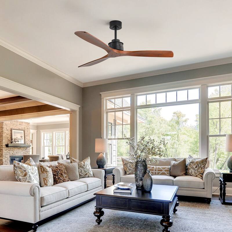 Sofucor 60Inch Ceiling Fan Solid Wood Blades with Light Remote Control,Indoor/Outdoor with Reversible DC Motor for Bedroom Patio